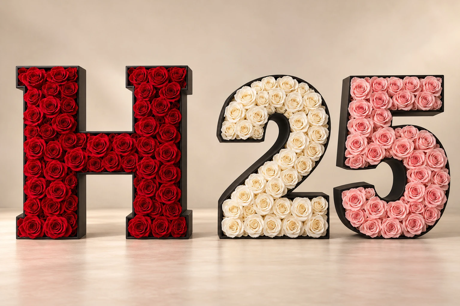 Personalized rose-filled letter H and number 25